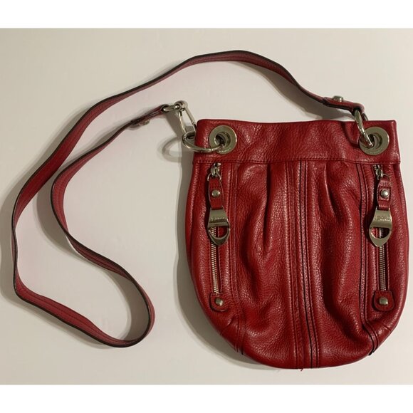 B. Makowsky Red Soft Pebble Leather Crossbody Bag - Picture 2 of 16